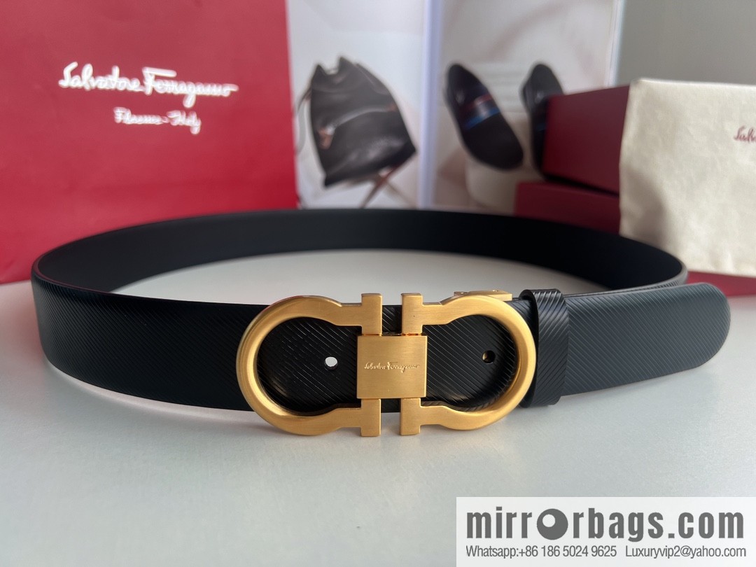 Ferragamo Ferragamo, Cowhide Embossed Gancini Metal Buckle Men's 3.5cm Belt