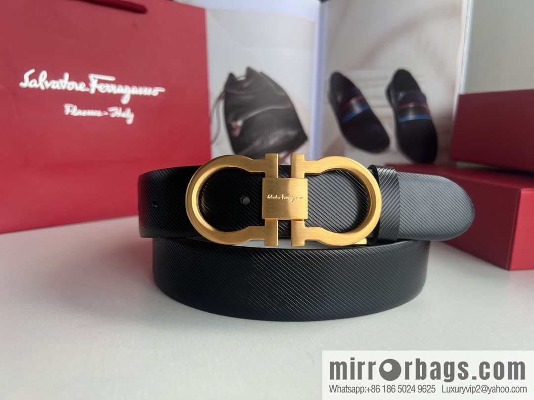 Ferragamo Ferragamo, Cowhide Embossed Gancini Metal Buckle Men's 3.5cm Belt