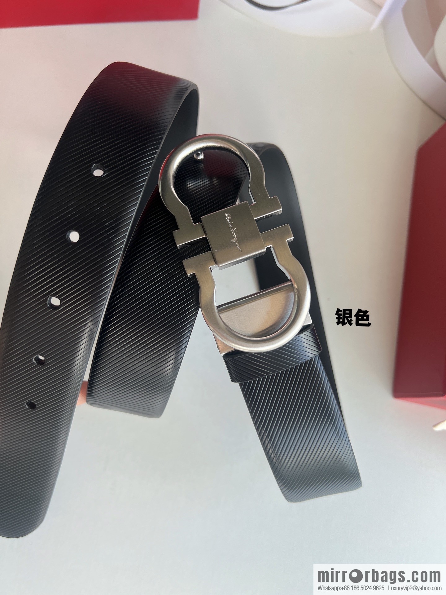 Ferragamo Ferragamo, Cowhide Embossed Gancini Metal Buckle Men's 3.5cm Belt