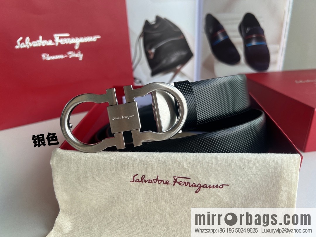 Ferragamo Ferragamo, Cowhide Embossed Gancini Metal Buckle Men's 3.5cm Belt