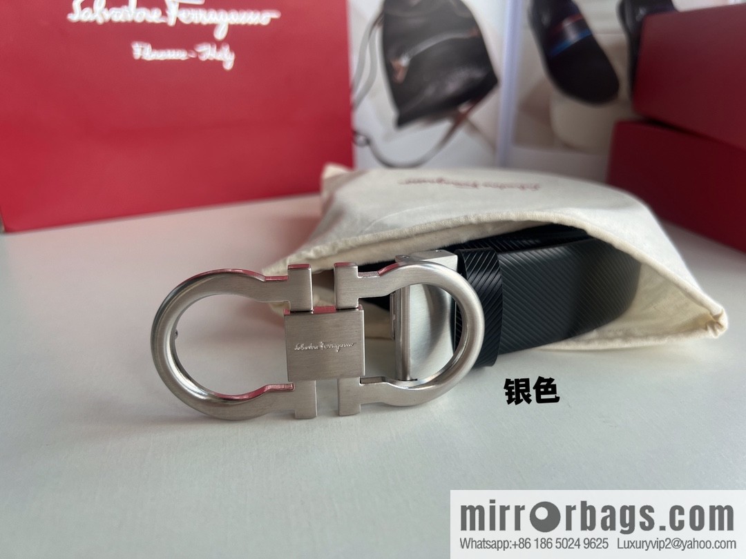 Ferragamo Ferragamo, Cowhide Embossed Gancini Metal Buckle Men's 3.5cm Belt