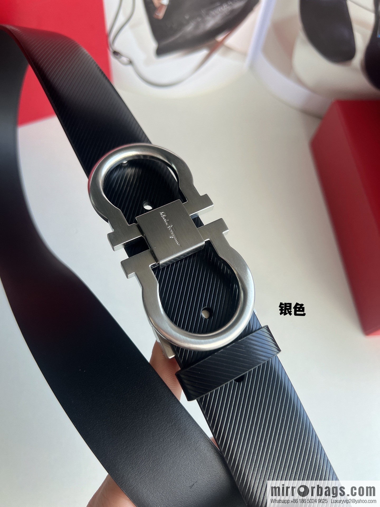 Ferragamo Ferragamo, Cowhide Embossed Gancini Metal Buckle Men's 3.5cm Belt