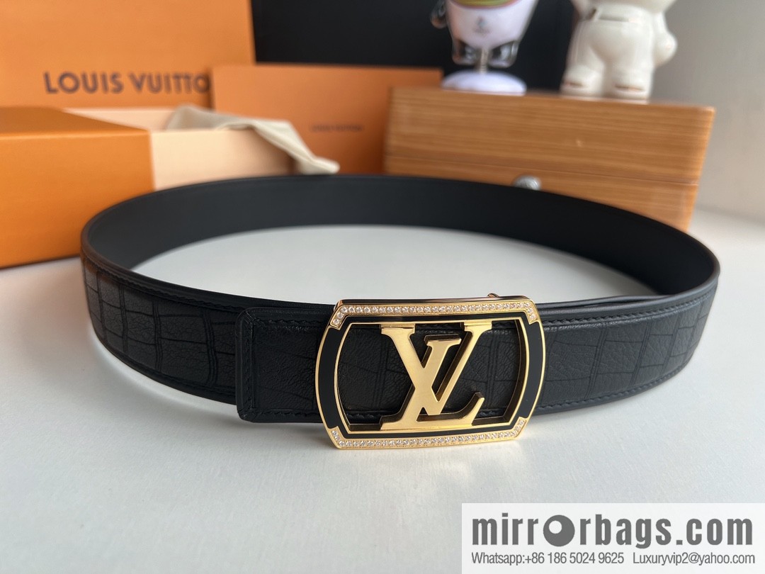 LV/Louis Vuitton, metal buckle solid steel resin craft inlaid men's 4.0 belt