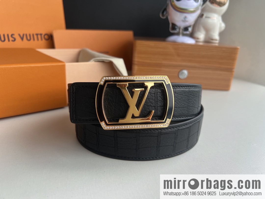 LV/Louis Vuitton, metal buckle solid steel resin craft inlaid men's 4.0 belt