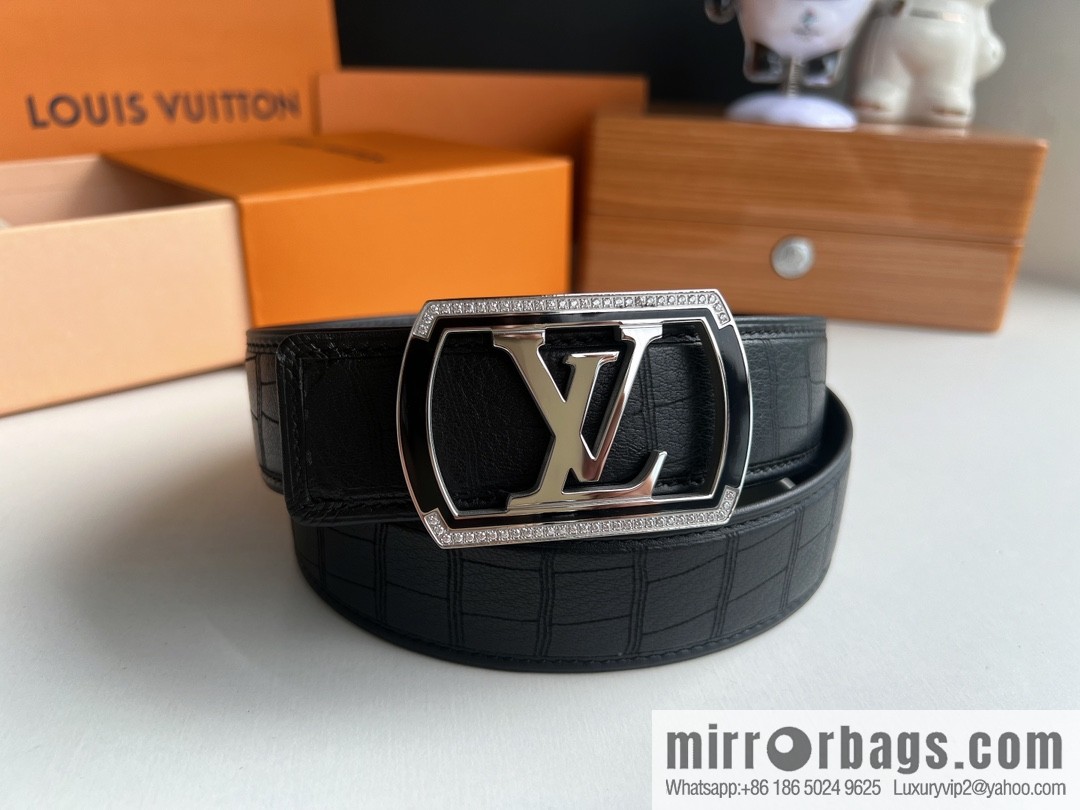 LV/Louis Vuitton, metal buckle solid steel resin craft inlaid men's 4.0 belt