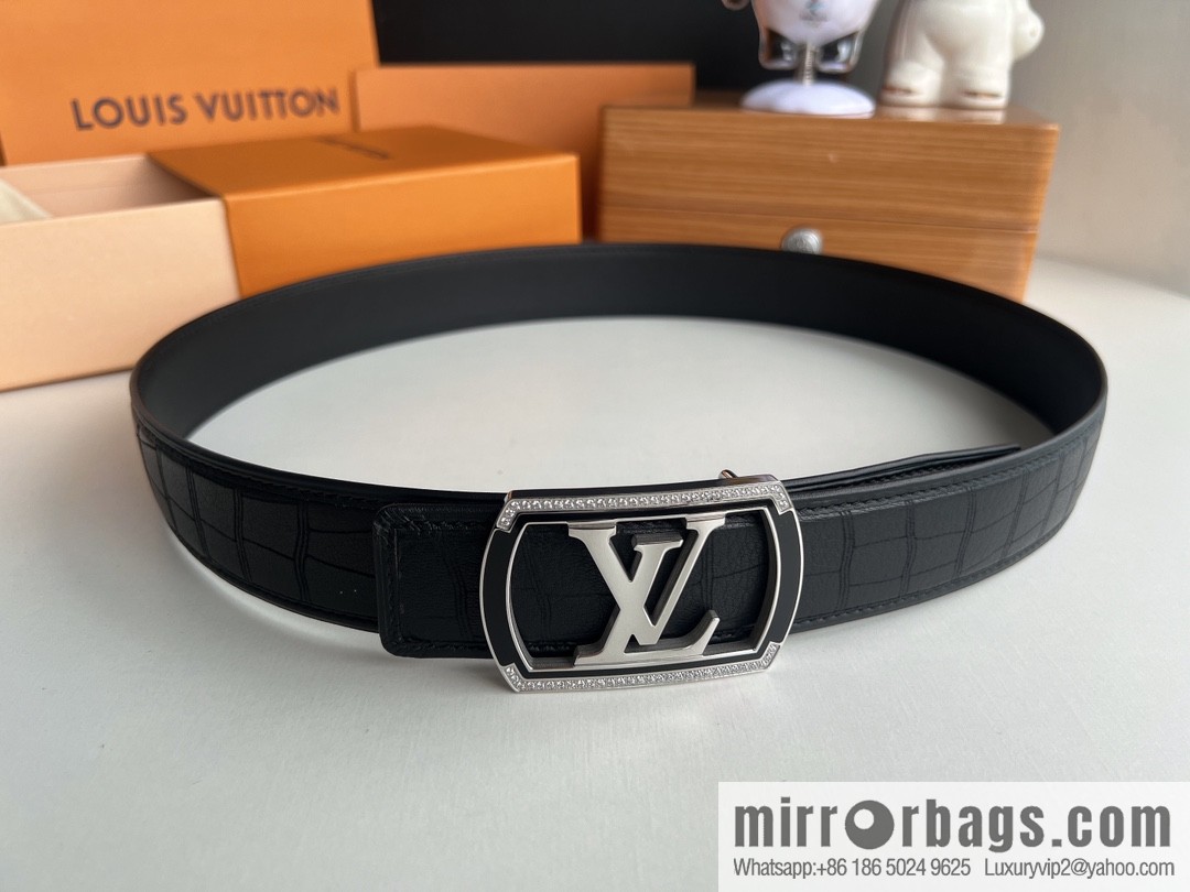 LV/Louis Vuitton, metal buckle solid steel resin craft inlaid men's 4.0 belt