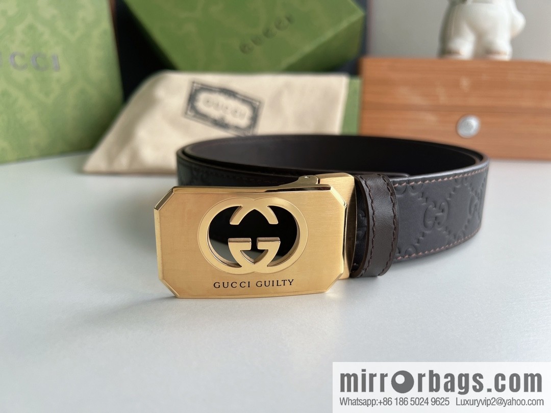 Gucci Gucci Sin Love Burning Love Perfume Inspiration Metal Buckle Belt First Layer Cowhide Embossed 35MM Belt