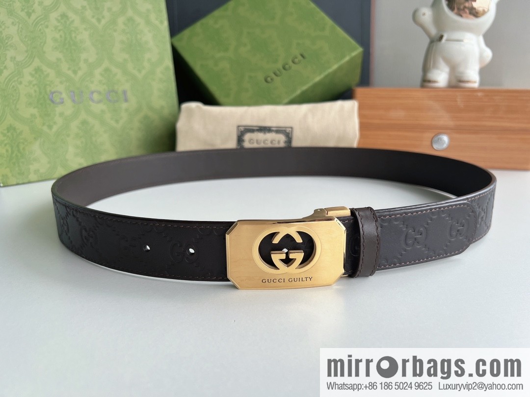 Gucci Gucci Sin Love Burning Love Perfume Inspiration Metal Buckle Belt First Layer Cowhide Embossed 35MM Belt