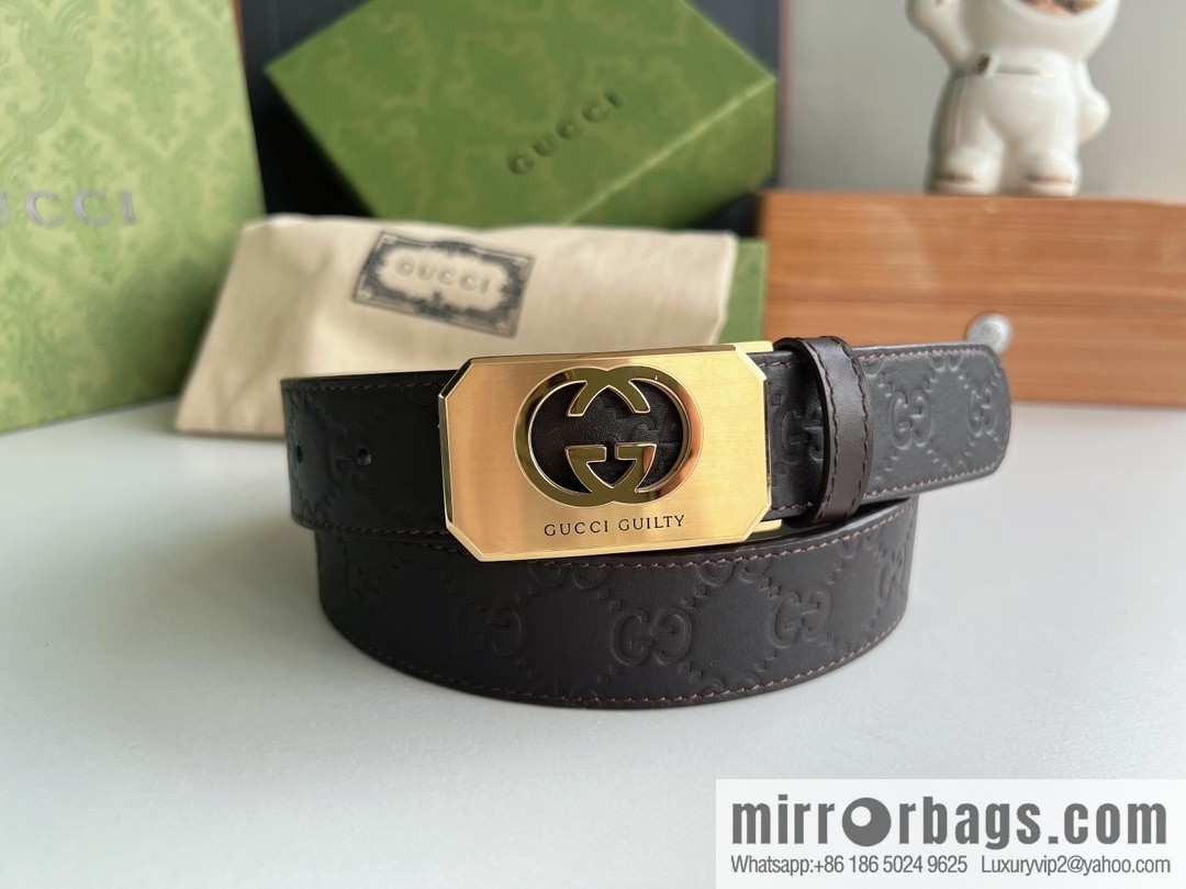 Gucci Gucci Sin Love Burning Love Perfume Inspiration Metal Buckle Belt First Layer Cowhide Embossed 35MM Belt