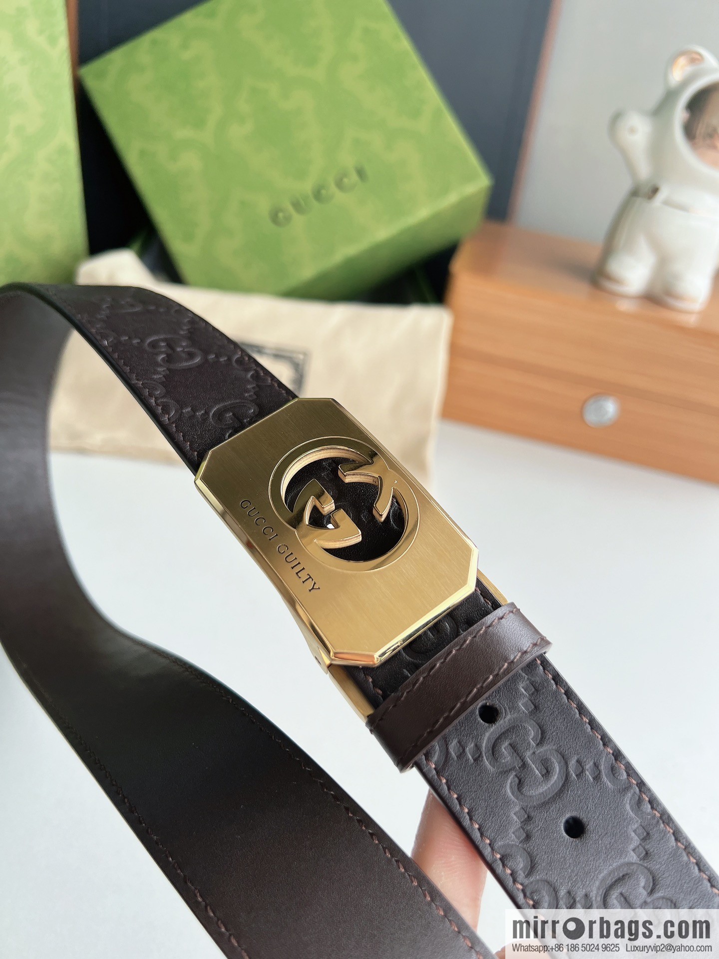 Gucci Gucci Sin Love Burning Love Perfume Inspiration Metal Buckle Belt First Layer Cowhide Embossed 35MM Belt