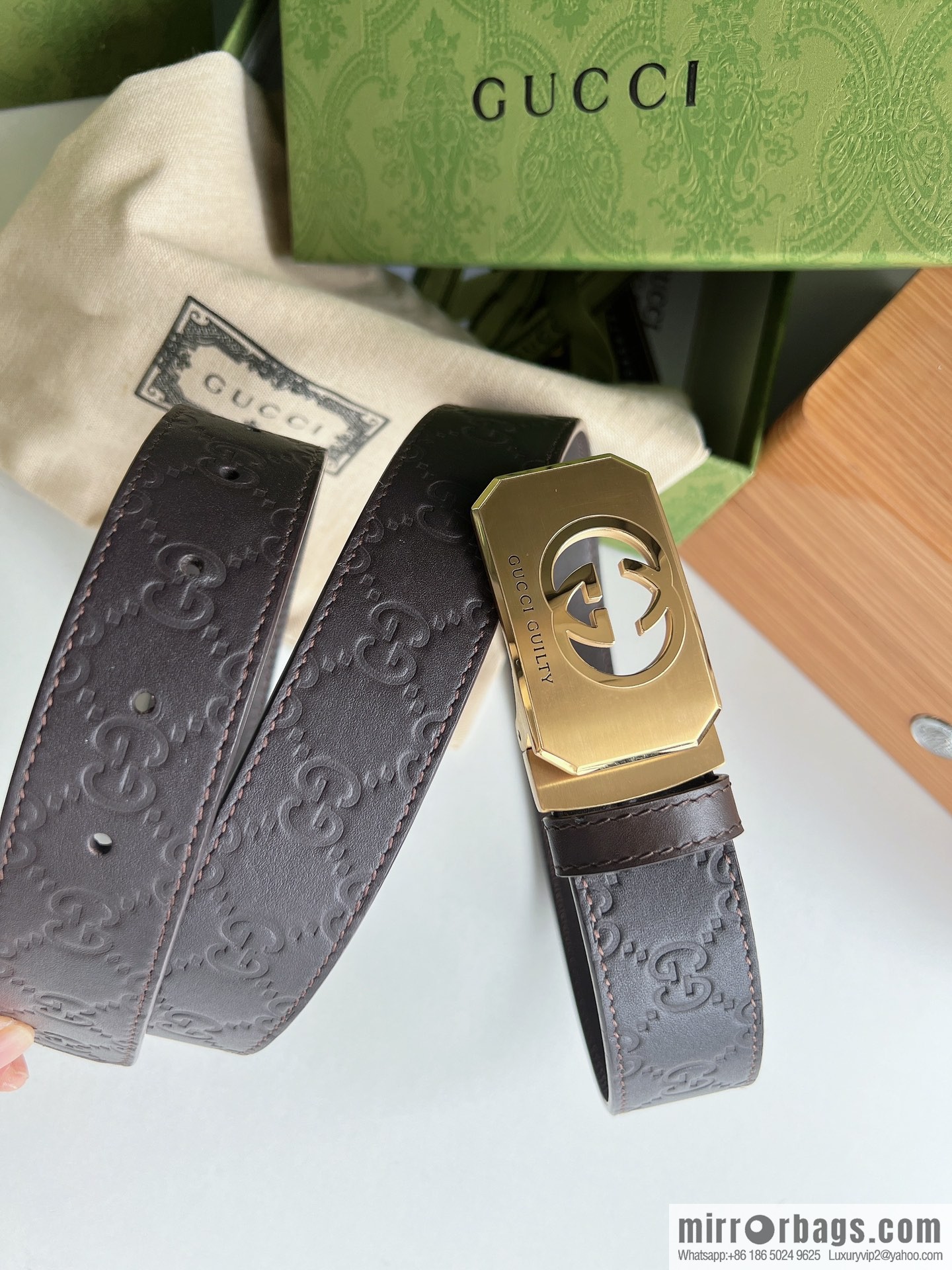 Gucci Gucci Sin Love Burning Love Perfume Inspiration Metal Buckle Belt First Layer Cowhide Embossed 35MM Belt