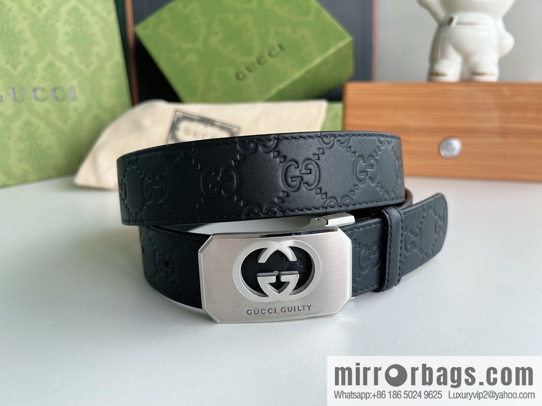 Gucci Gucci Sin Love Burning Love Perfume Inspiration Metal Buckle Belt First Layer Cowhide Embossed 35MM Belt