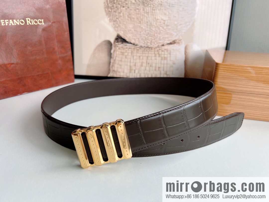 STEFANO RICCI Stephen Raunich counter version stainless steel hollow inner buckle, 3.8cm first layer cowhide imitation crocodile leather belt