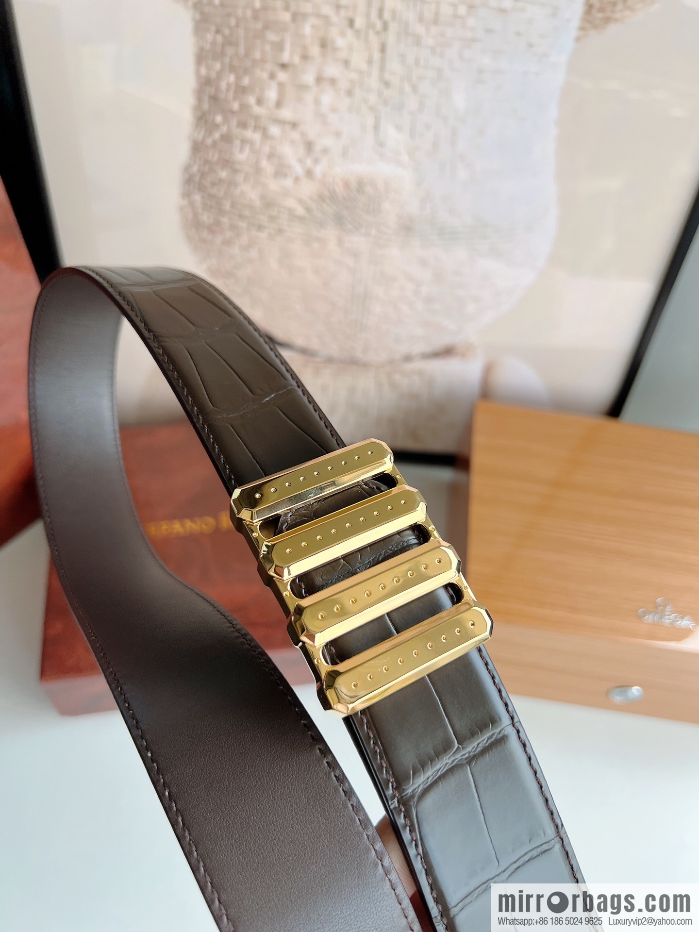 STEFANO RICCI Stephen Raunich counter version stainless steel hollow inner buckle, 3.8cm first layer cowhide imitation crocodile leather belt