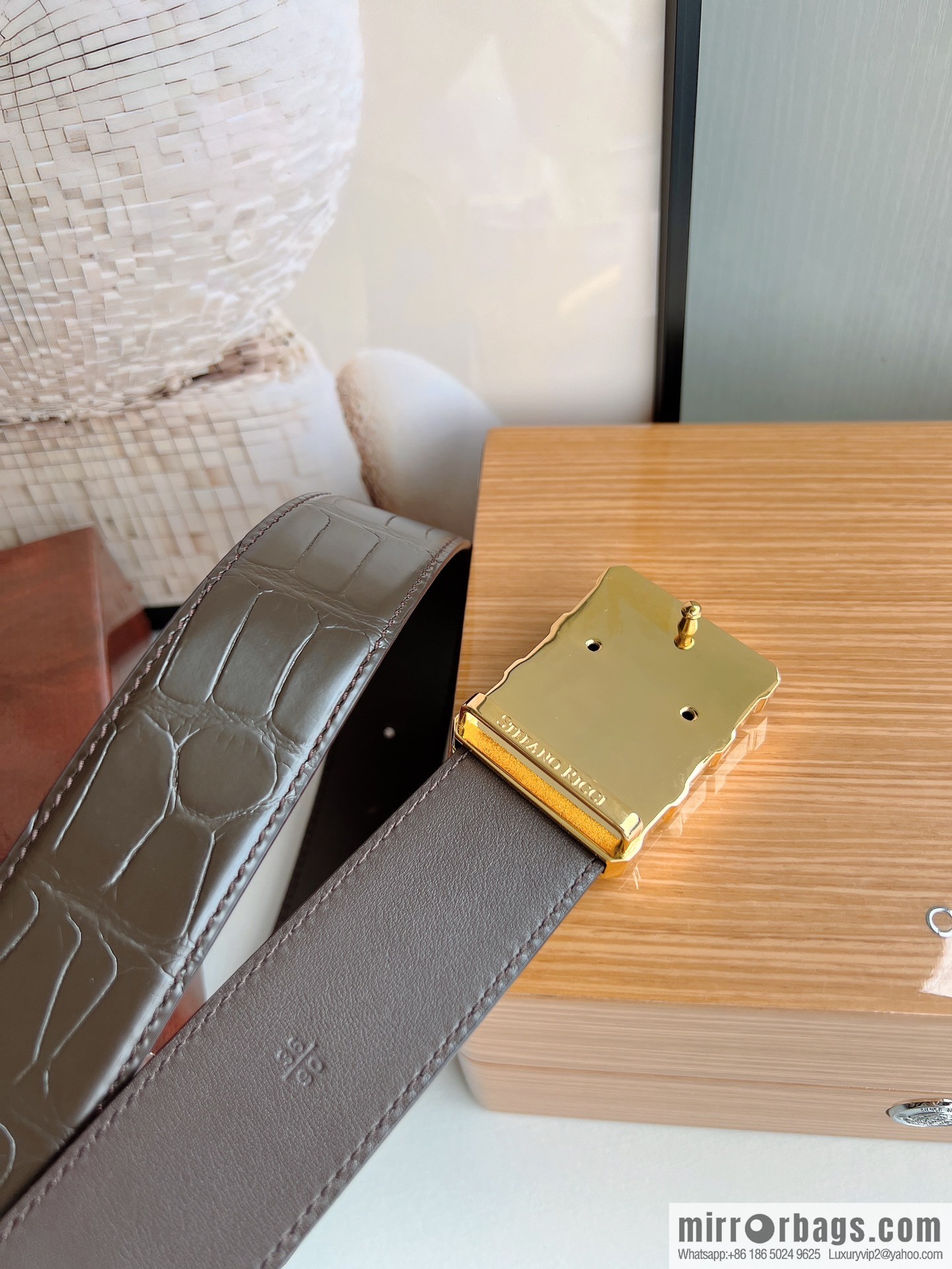 STEFANO RICCI Stephen Raunich counter version stainless steel hollow inner buckle, 3.8cm first layer cowhide imitation crocodile leather belt