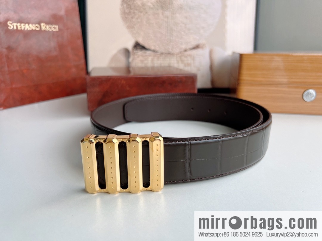 STEFANO RICCI Stephen Raunich counter version stainless steel hollow inner buckle, 3.8cm first layer cowhide imitation crocodile leather belt