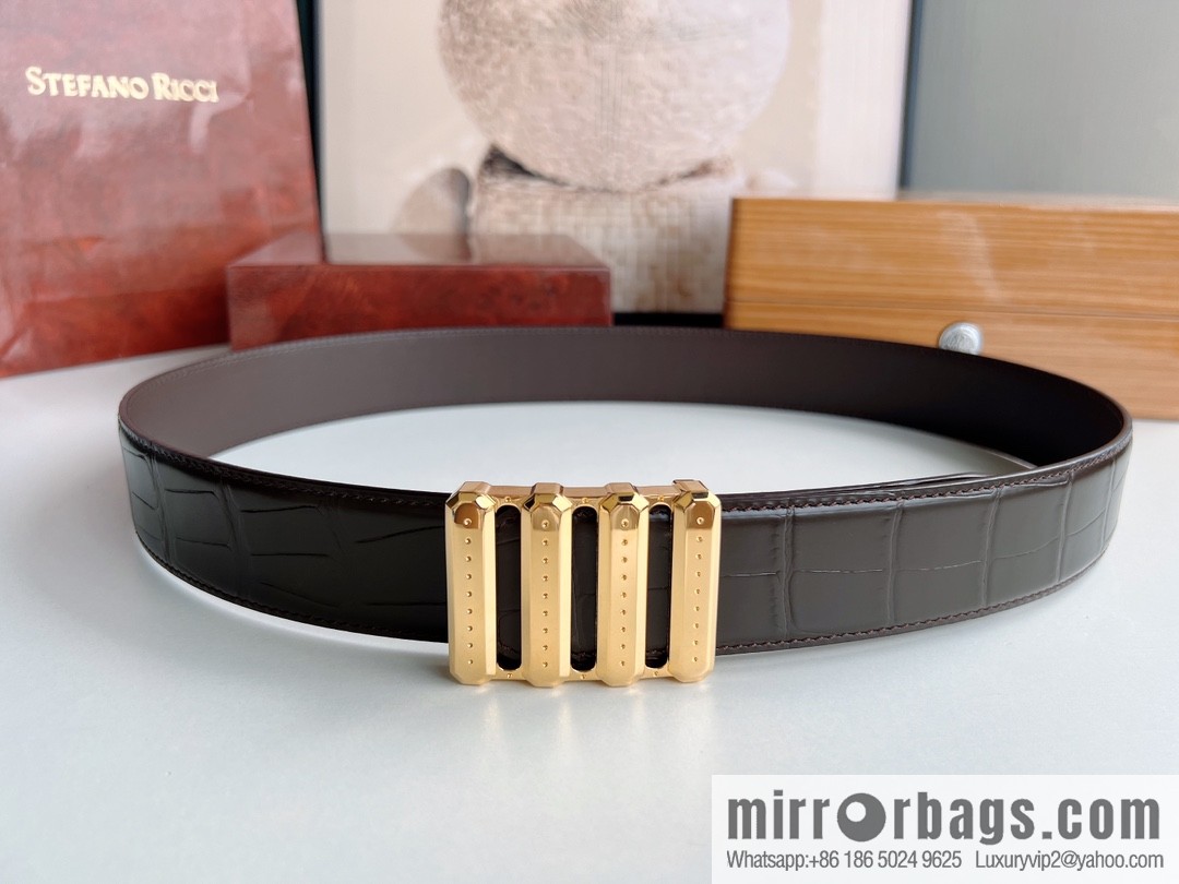 STEFANO RICCI Stephen Raunich counter version stainless steel hollow inner buckle, 3.8cm first layer cowhide imitation crocodile leather belt