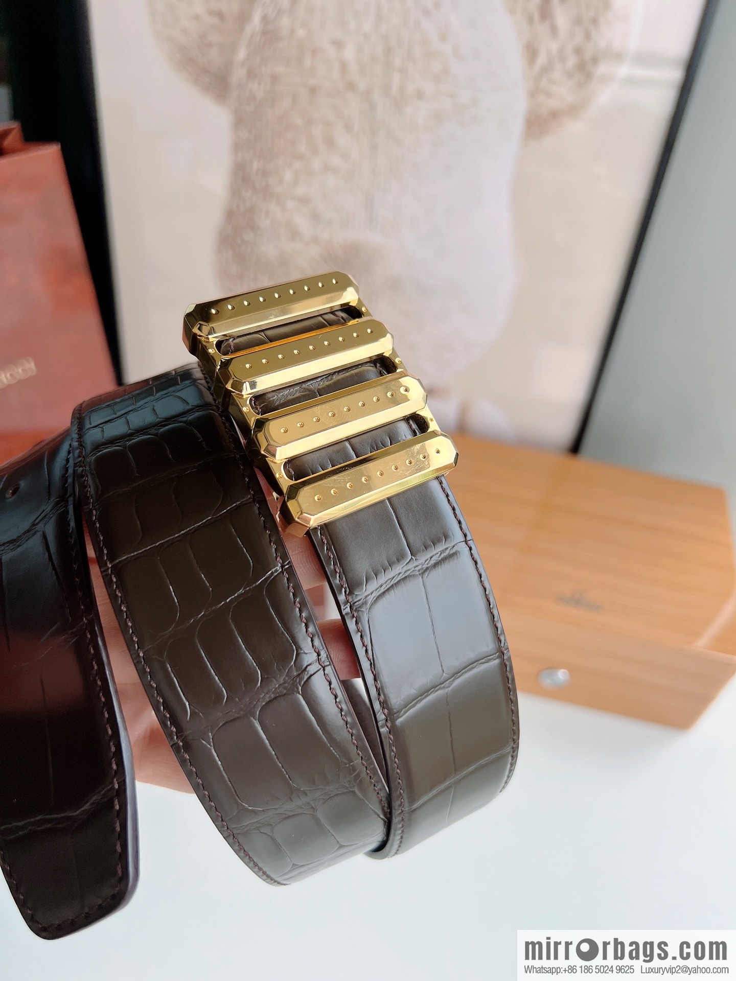 STEFANO RICCI Stephen Raunich counter version stainless steel hollow inner buckle, 3.8cm first layer cowhide imitation crocodile leather belt