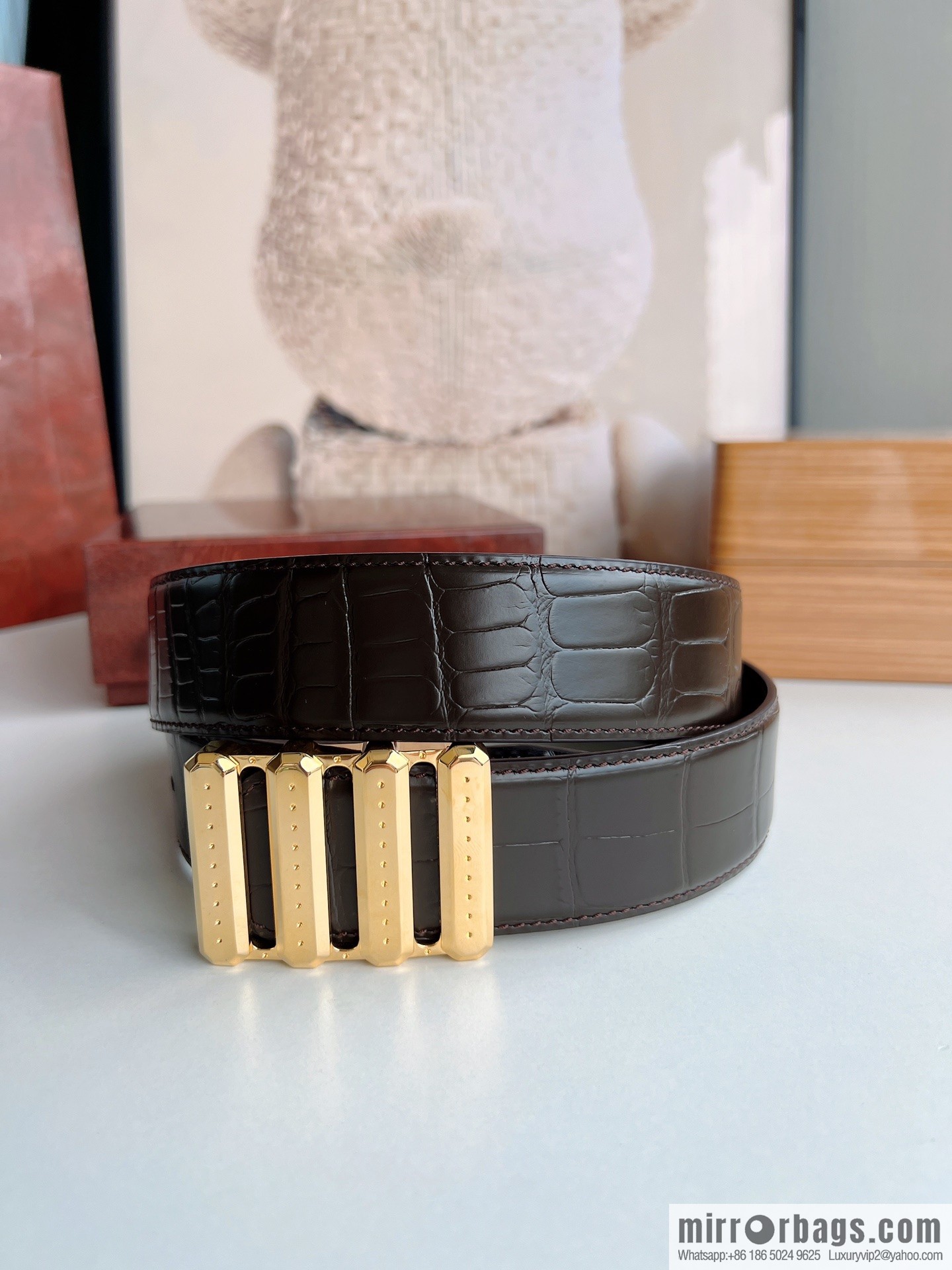 STEFANO RICCI Stephen Raunich counter version stainless steel hollow inner buckle, 3.8cm first layer cowhide imitation crocodile leather belt
