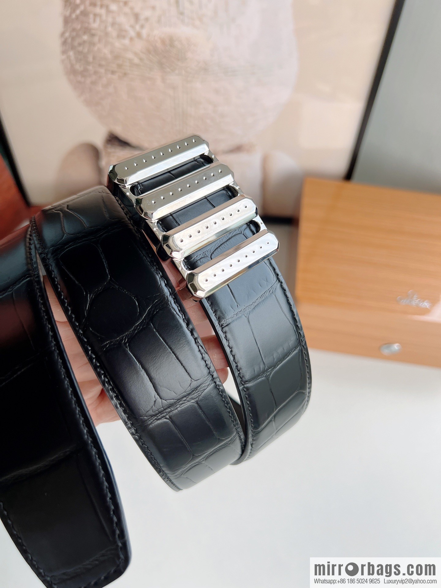 STEFANO RICCI Stephen Raunich counter version stainless steel hollow inner buckle, 3.8cm first layer cowhide imitation crocodile leather belt