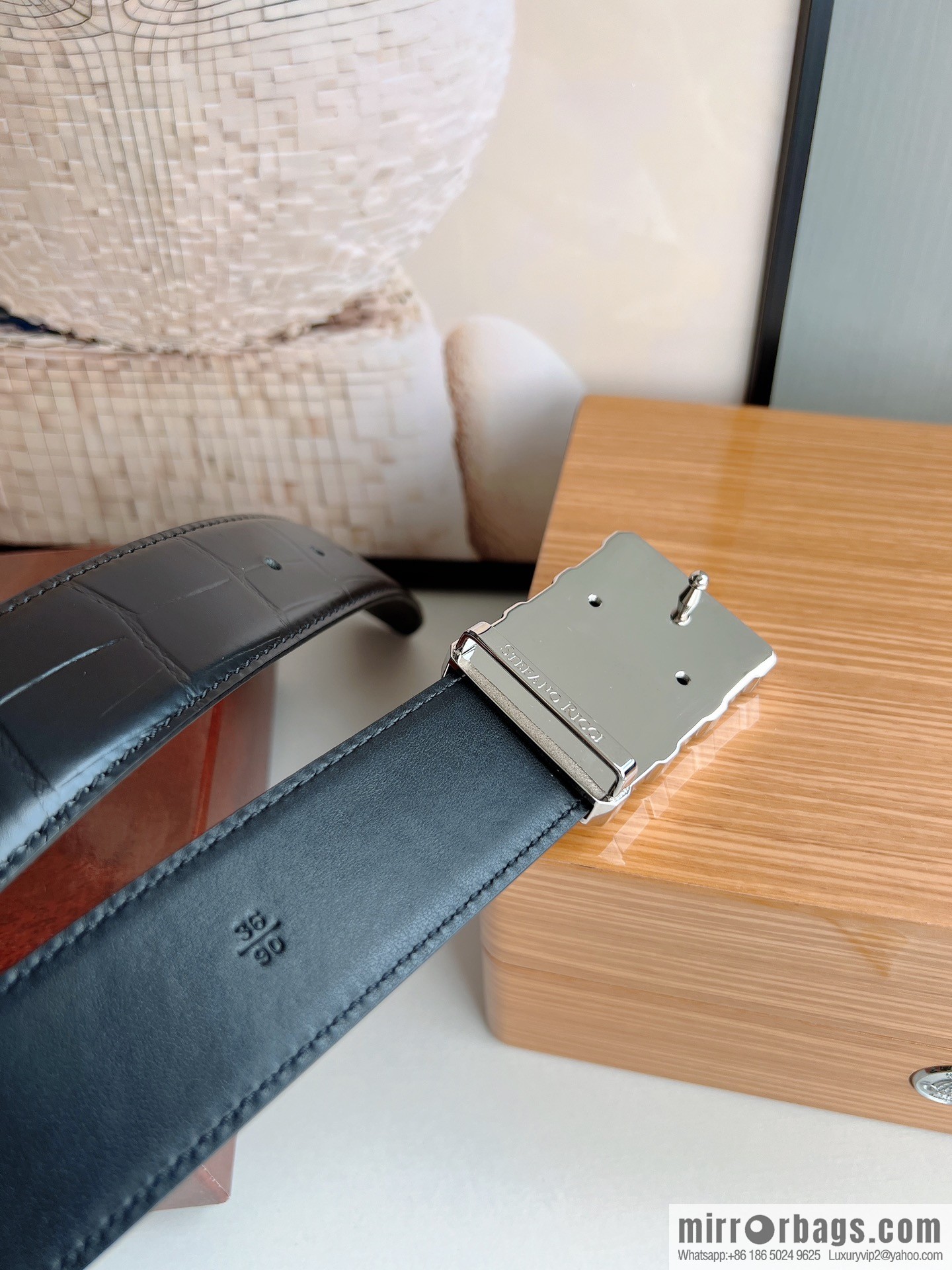 STEFANO RICCI Stephen Raunich counter version stainless steel hollow inner buckle, 3.8cm first layer cowhide imitation crocodile leather belt