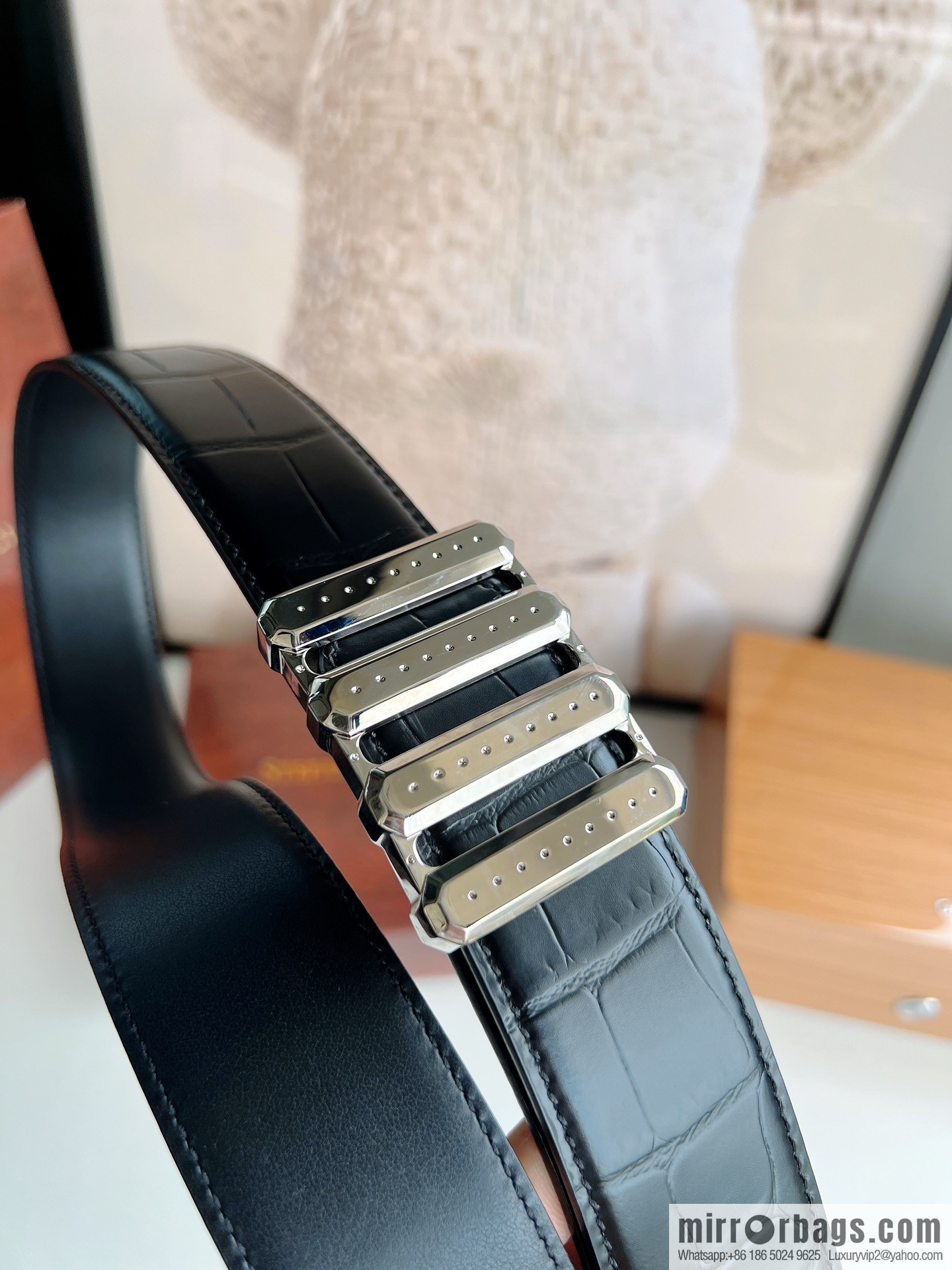 STEFANO RICCI Stephen Raunich counter version stainless steel hollow inner buckle, 3.8cm first layer cowhide imitation crocodile leather belt