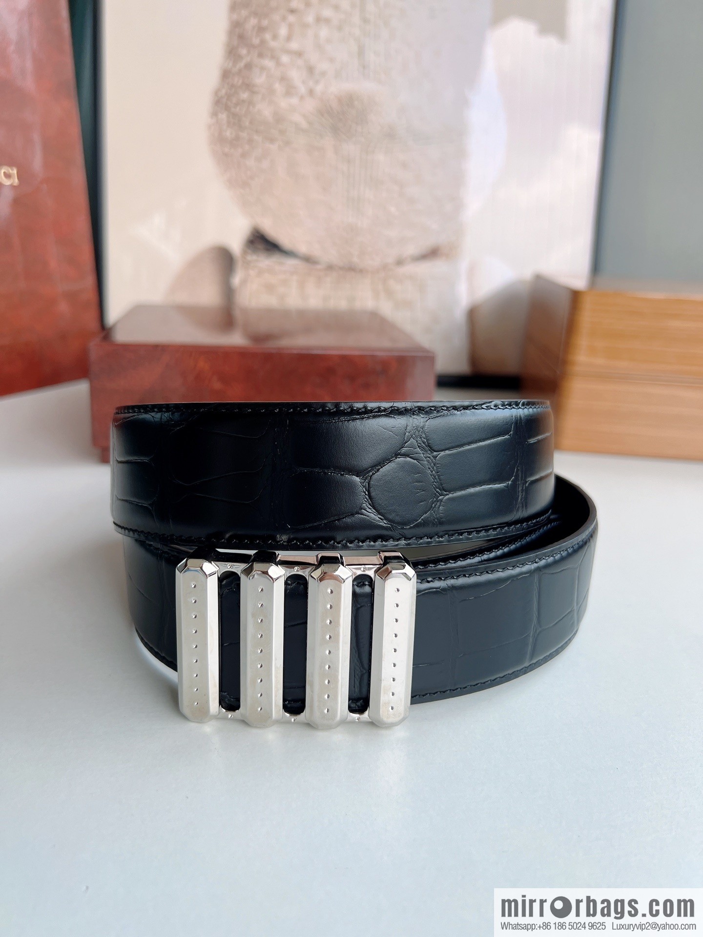 STEFANO RICCI Stephen Raunich counter version stainless steel hollow inner buckle, 3.8cm first layer cowhide imitation crocodile leather belt