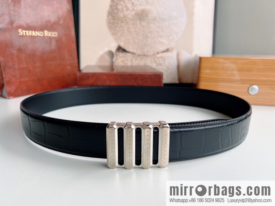 STEFANO RICCI Stephen Raunich counter version stainless steel hollow inner buckle, 3.8cm first layer cowhide imitation crocodile leather belt