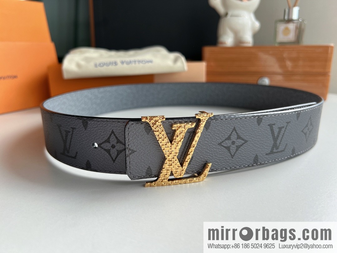 LV/Louis Vuitton Monogram Canvas and Taiga Leather Initiales Double Sided Belt