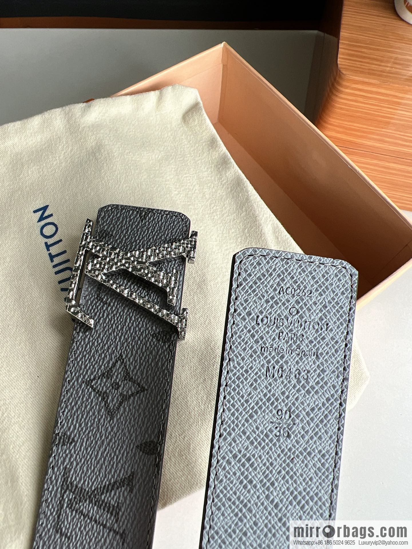 LV/Louis Vuitton Monogram Canvas and Taiga Leather Initiales Double Sided Belt