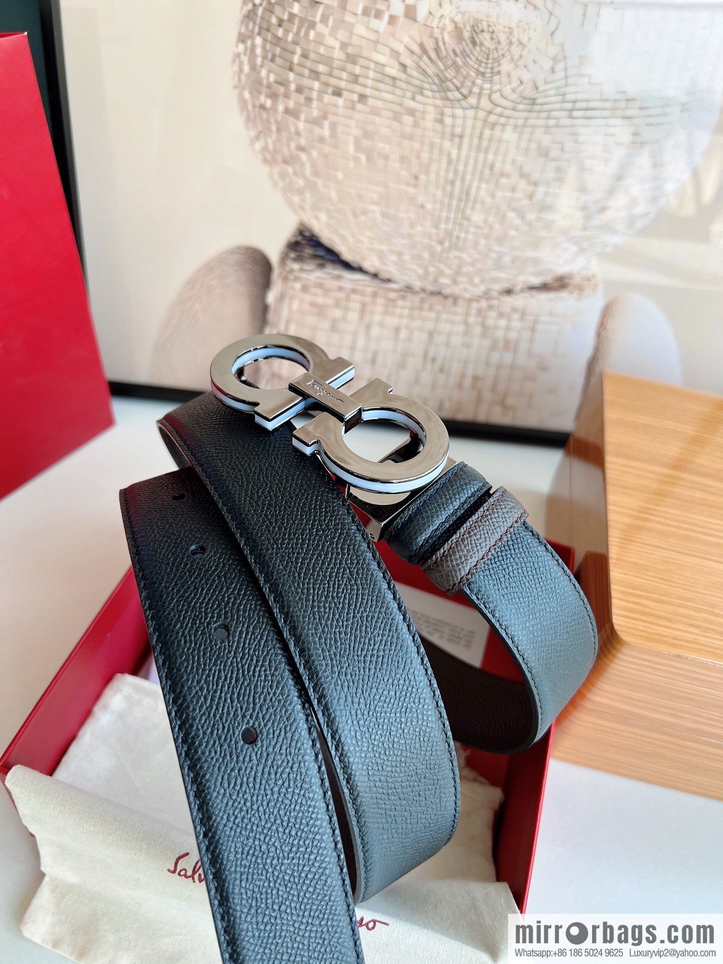 Ferragamo Ferragamo, Classic Black Coffee Triple Sandwich Metal Buckle Men's 3.5cm Belt