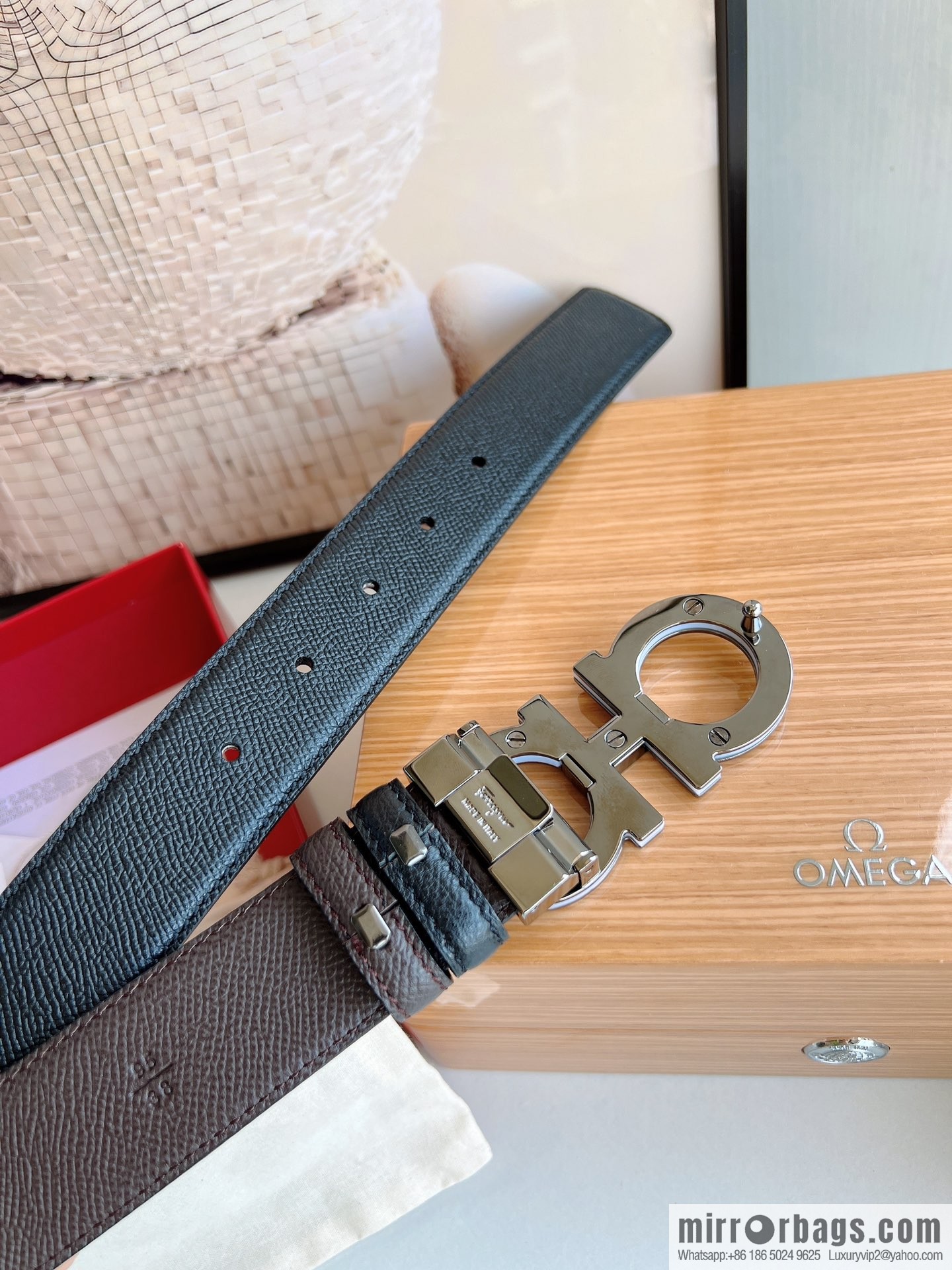 Ferragamo Ferragamo, Classic Black Coffee Triple Sandwich Metal Buckle Men's 3.5cm Belt