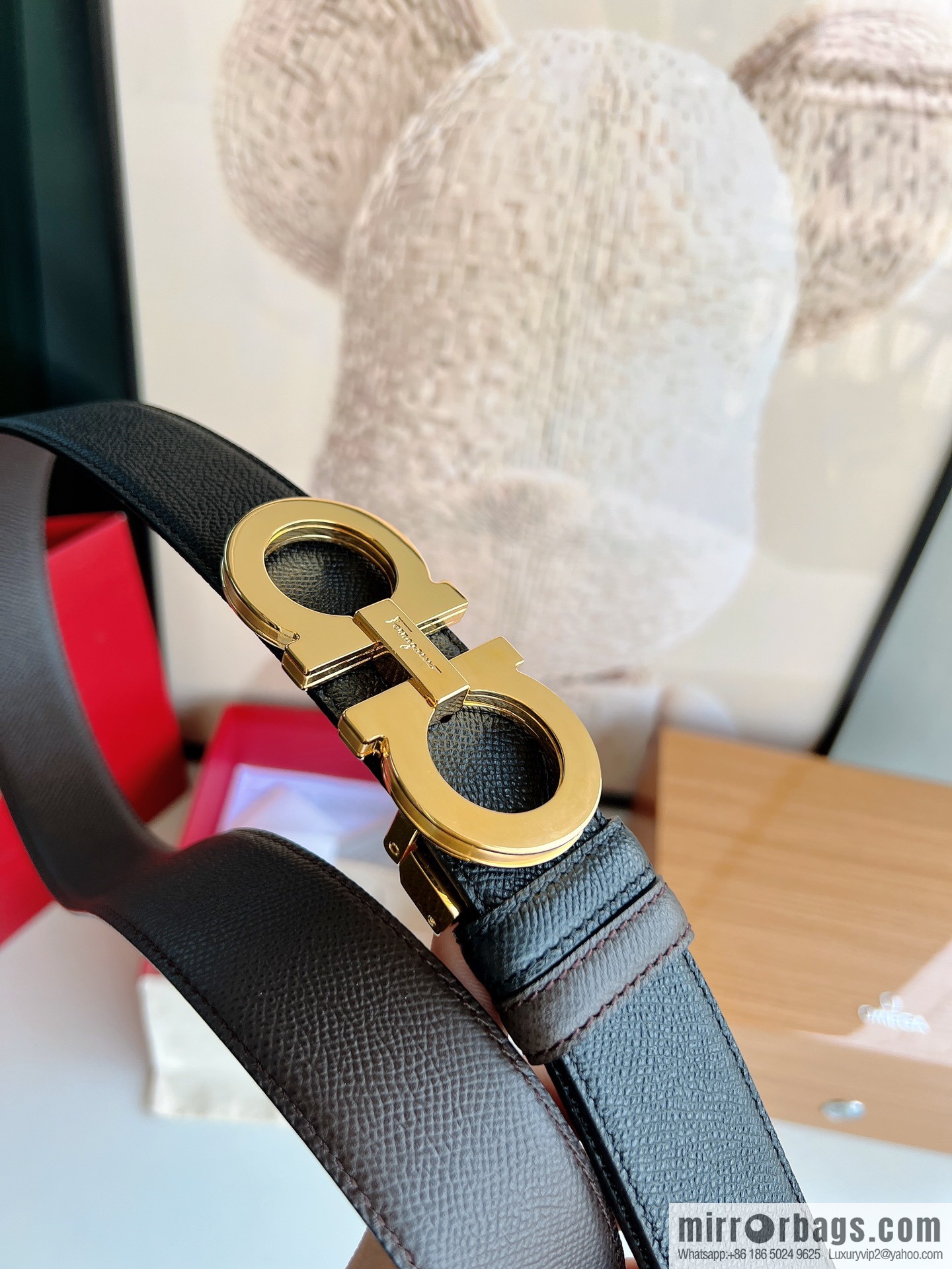 Ferragamo Ferragamo, Classic Black Coffee Triple Sandwich Metal Buckle Men's 3.5cm Belt