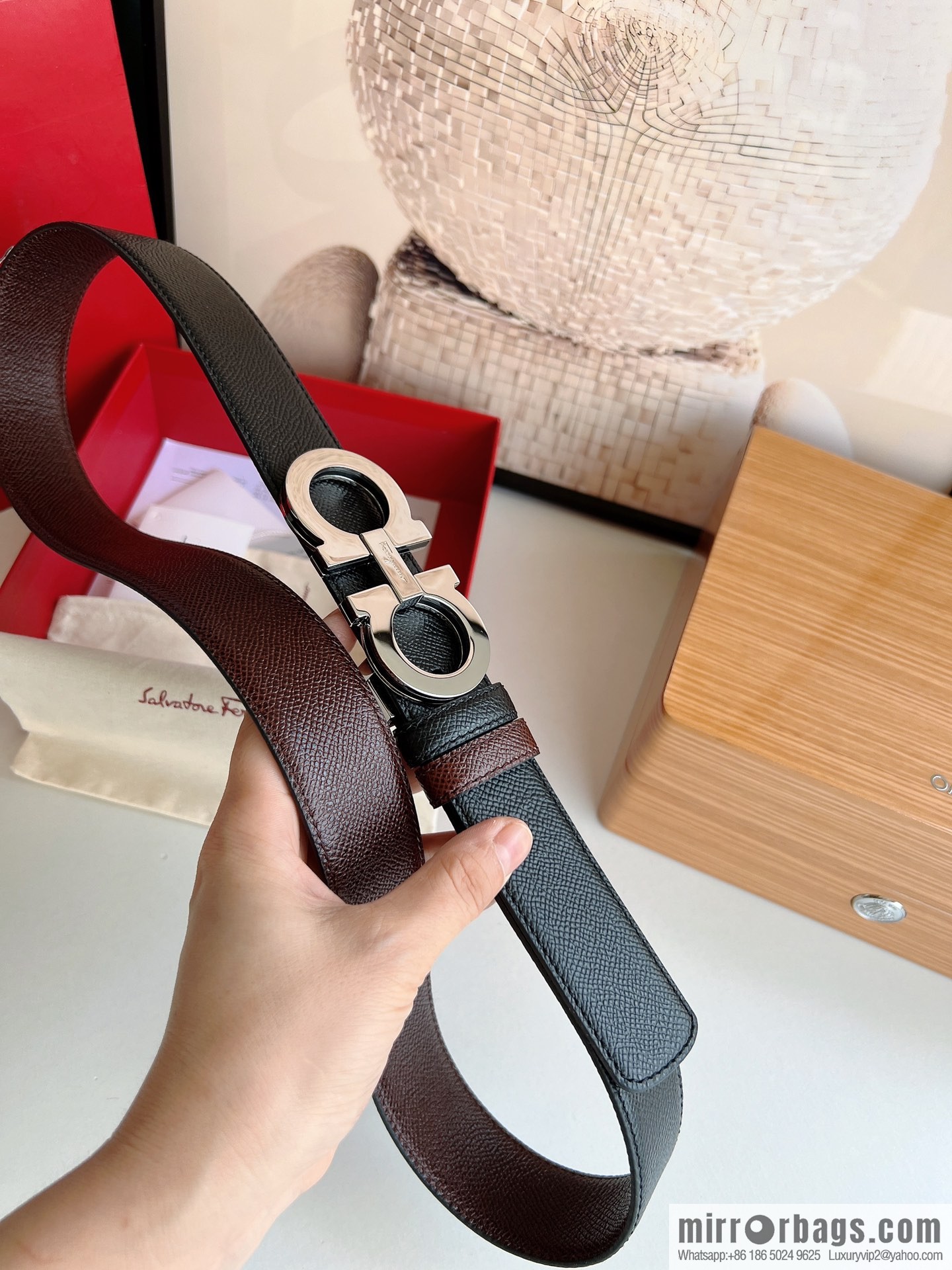 Ferragamo Ferragamo, Classic Black Coffee Triple Sandwich Metal Buckle Men's 3.5cm Belt