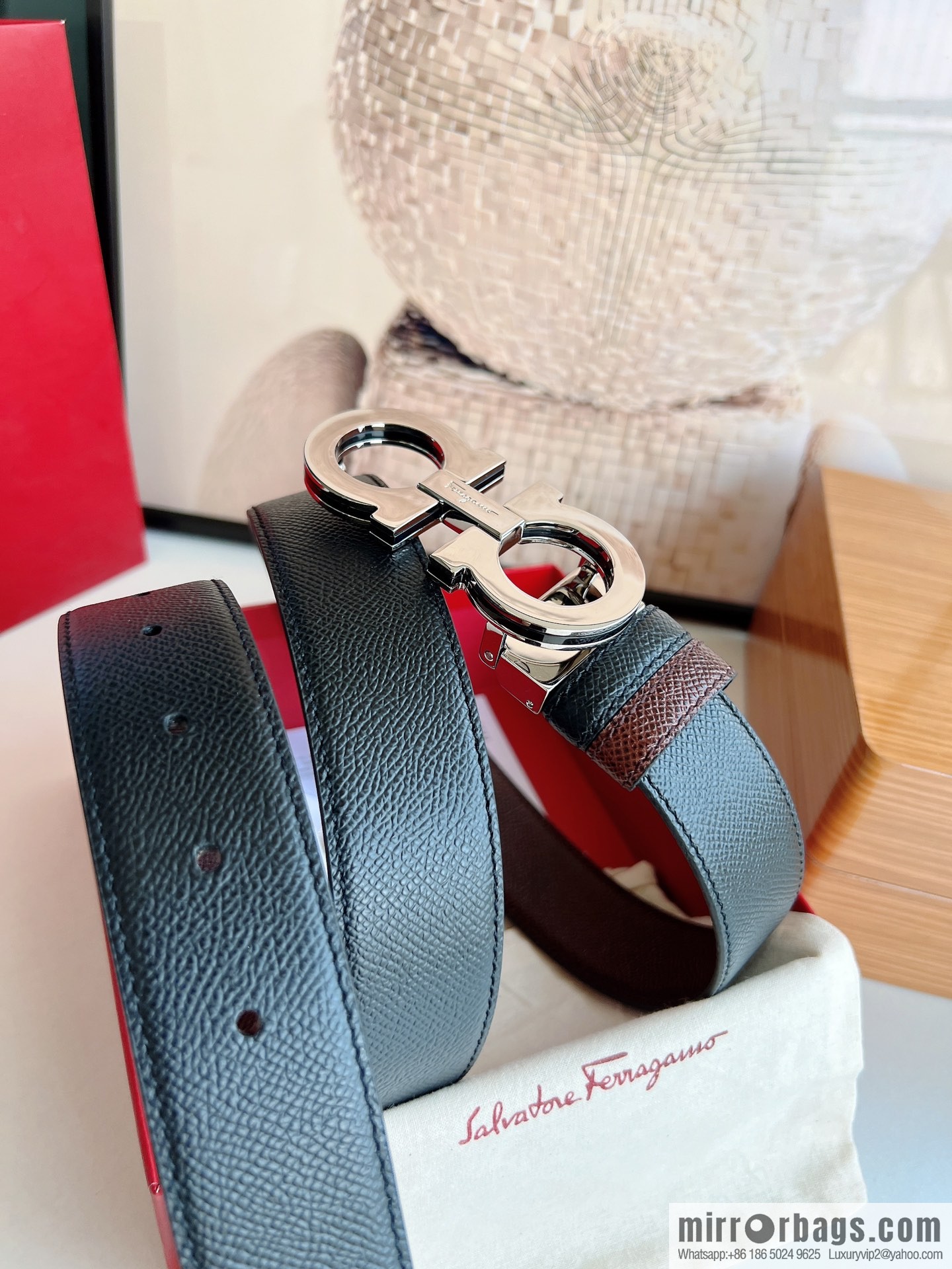 Ferragamo Ferragamo, Classic Black Coffee Triple Sandwich Metal Buckle Men's 3.5cm Belt