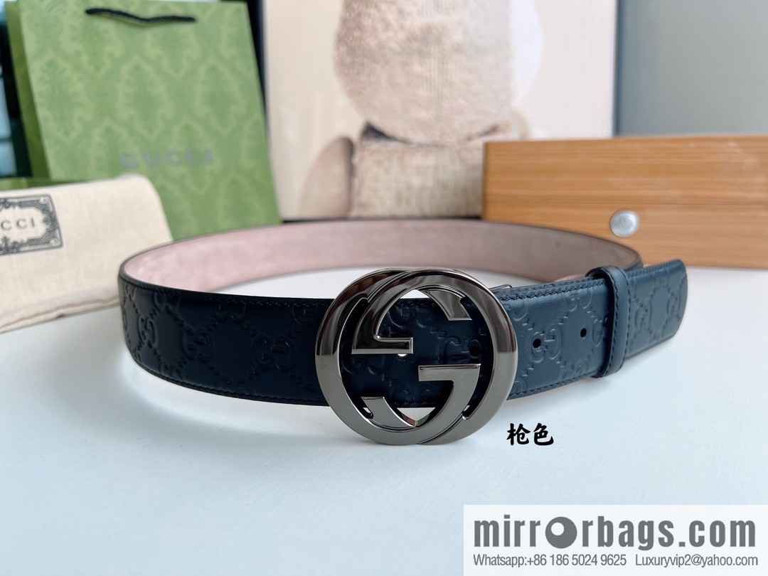 Gucci Gucci, Double G Buckle Thickness Pair Mould Opening Men's Business Casual Belt