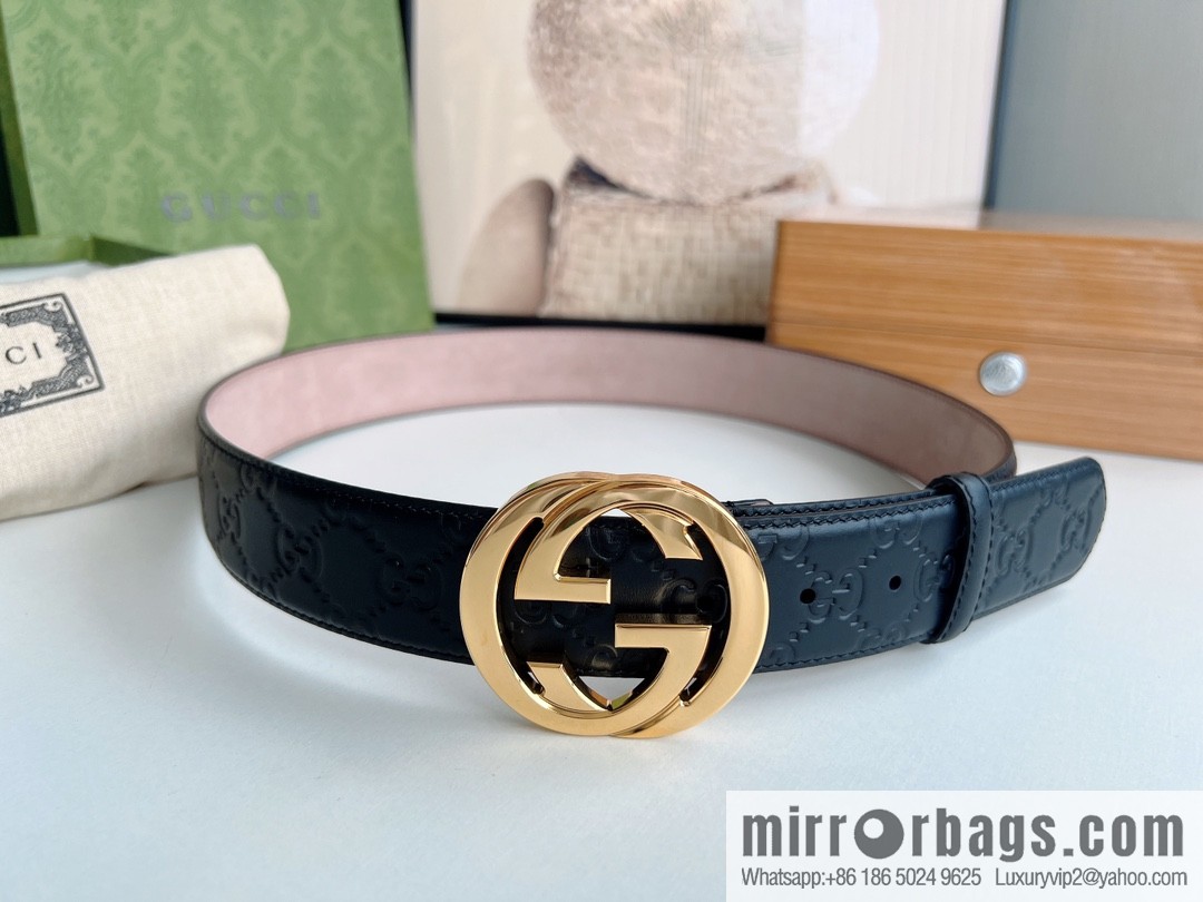 Gucci Gucci, Double G Buckle Thickness Pair Mould Opening Men's Business Casual Belt
