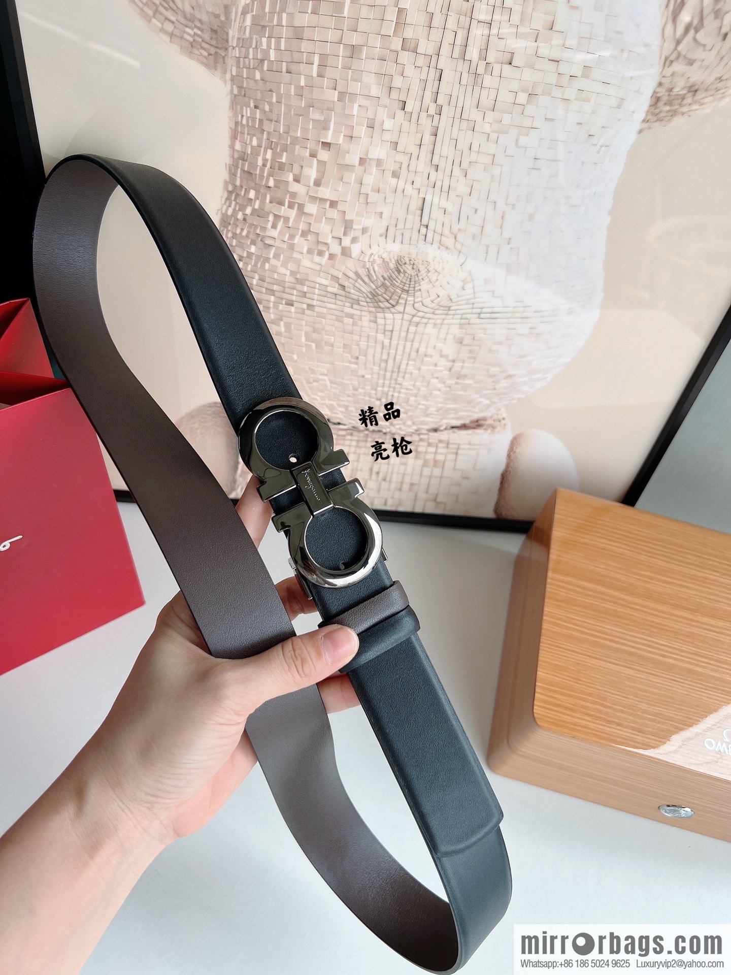 Ferragamo Men's 3.5cm Boutique Metal Buckle Cowhide Belt