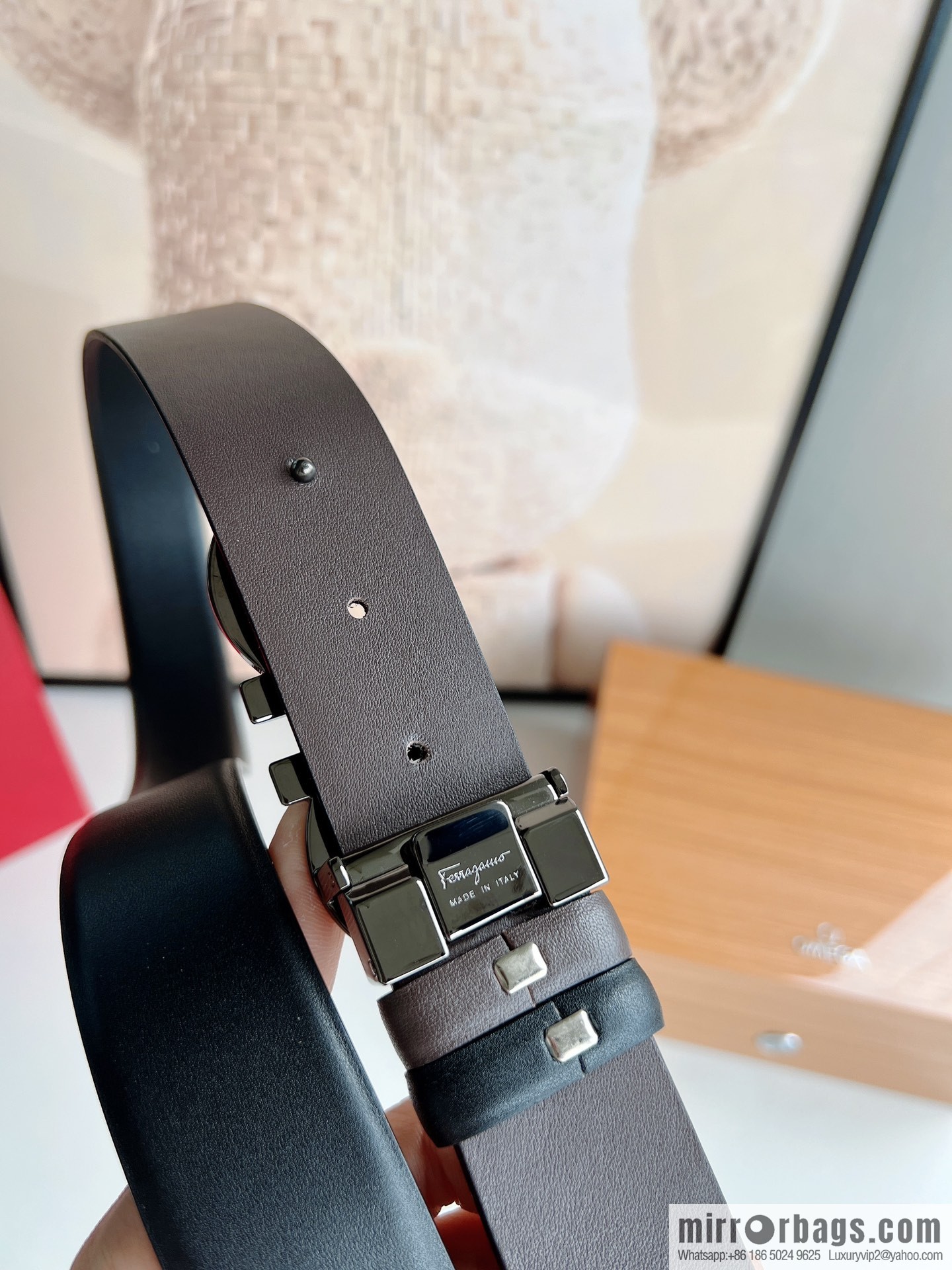 Ferragamo Men's 3.5cm Boutique Metal Buckle Cowhide Belt