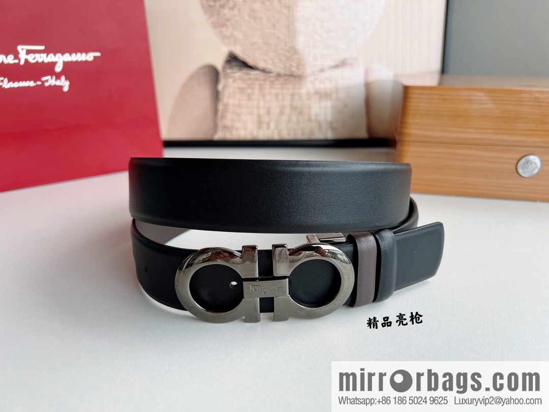 Ferragamo Men's 3.5cm Boutique Metal Buckle Cowhide Belt