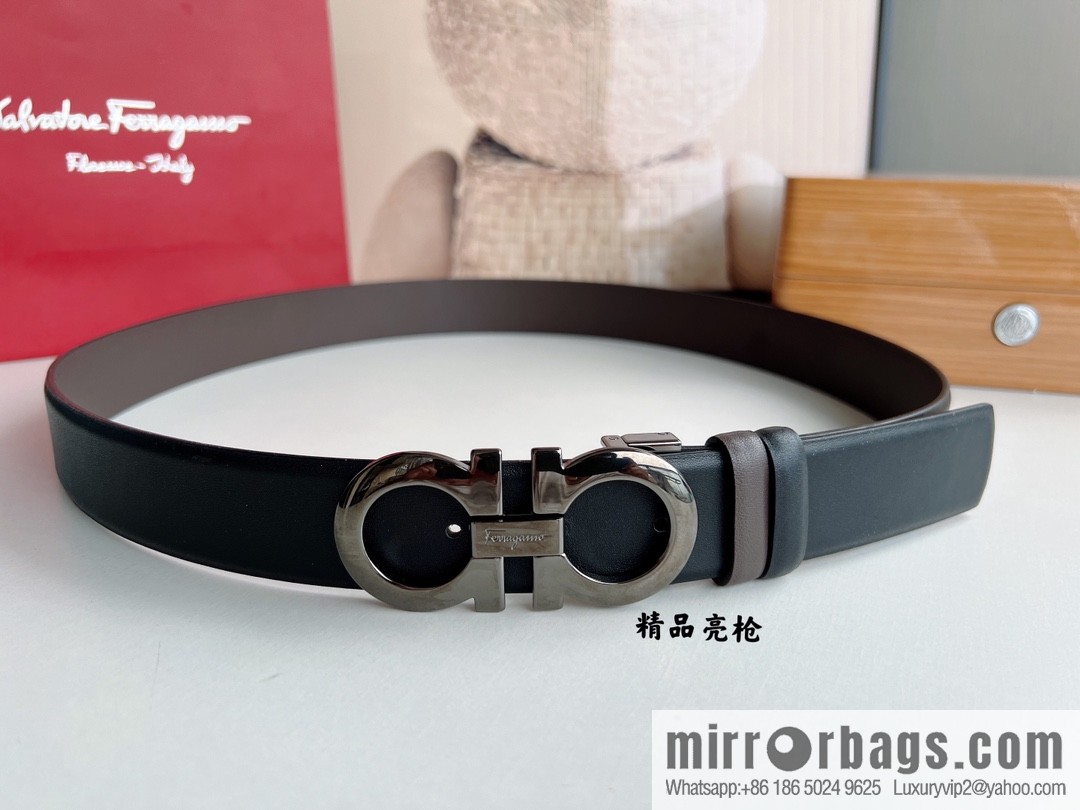 Ferragamo Men's 3.5cm Boutique Metal Buckle Cowhide Belt