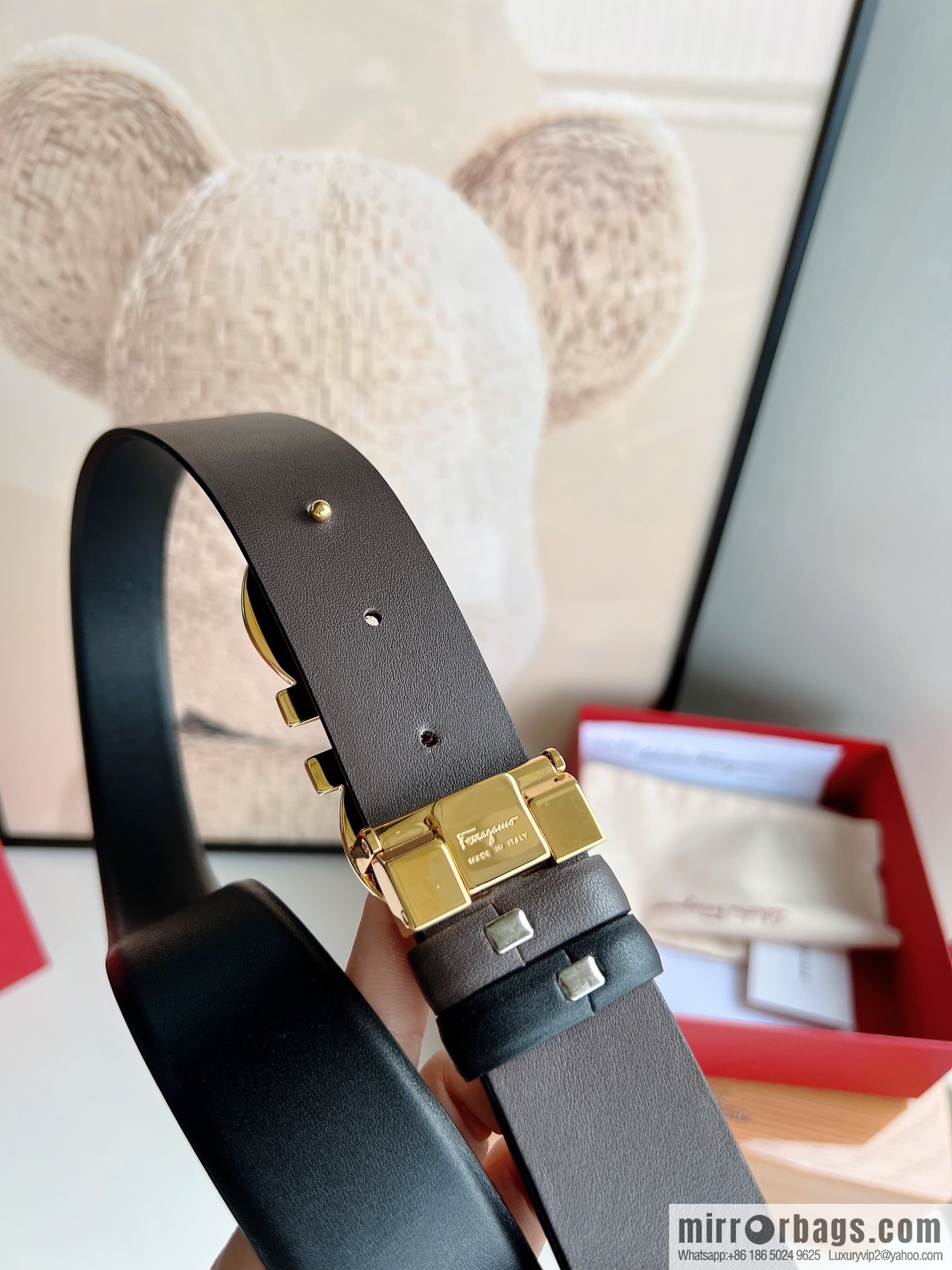 Ferragamo Men's 3.5cm Boutique Metal Buckle Cowhide Belt