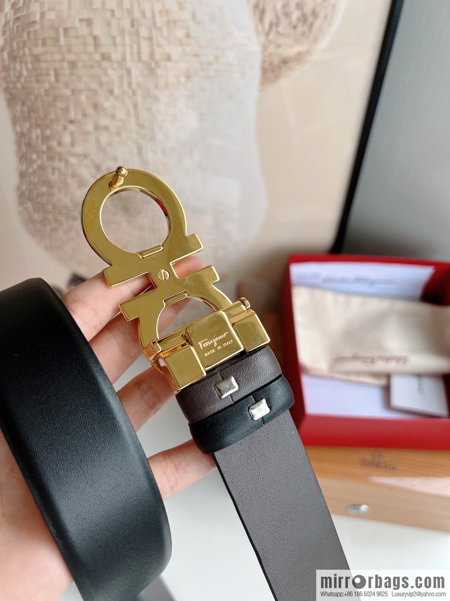 Ferragamo Men's 3.5cm Boutique Metal Buckle Cowhide Belt