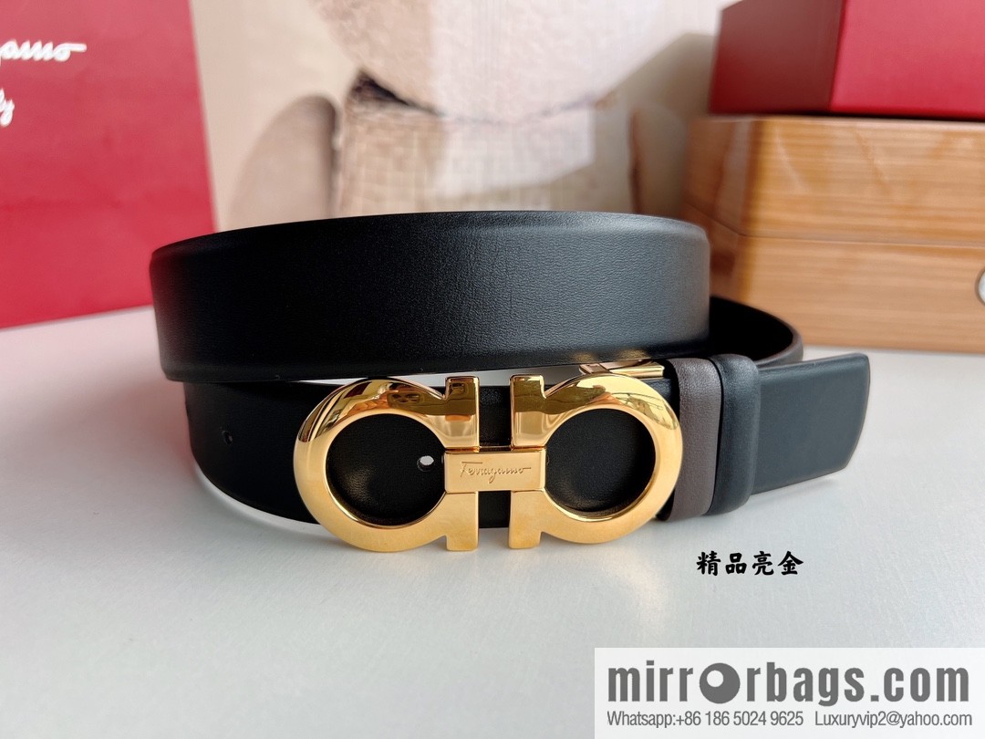 Ferragamo Men's 3.5cm Boutique Metal Buckle Cowhide Belt