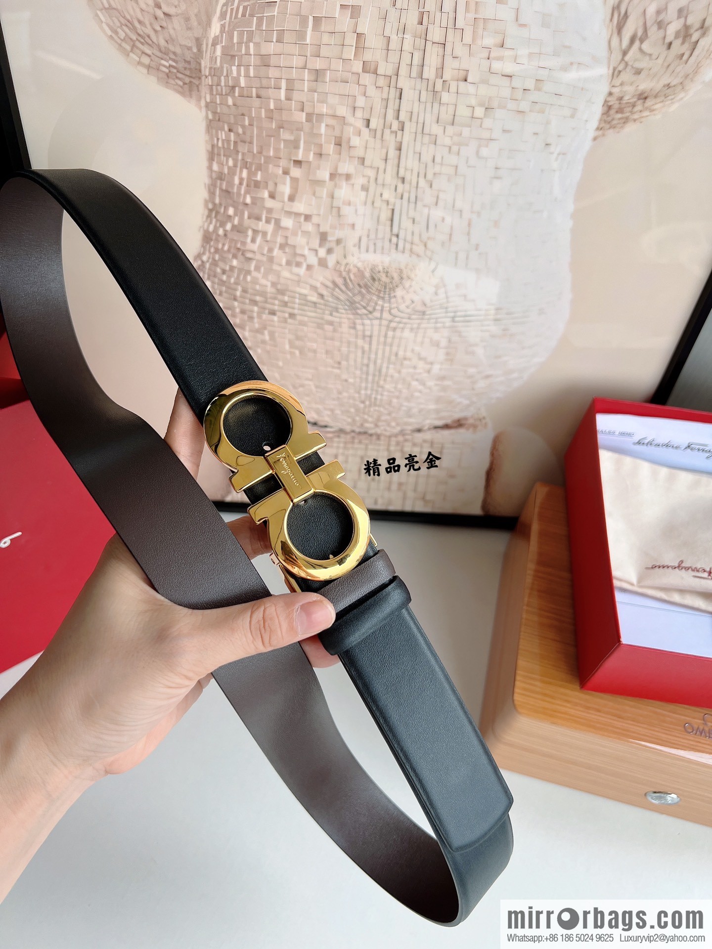 Ferragamo Men's 3.5cm Boutique Metal Buckle Cowhide Belt