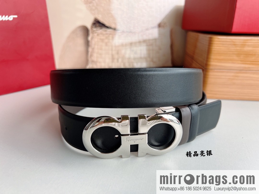 Ferragamo Men's 3.5cm Boutique Metal Buckle Cowhide Belt