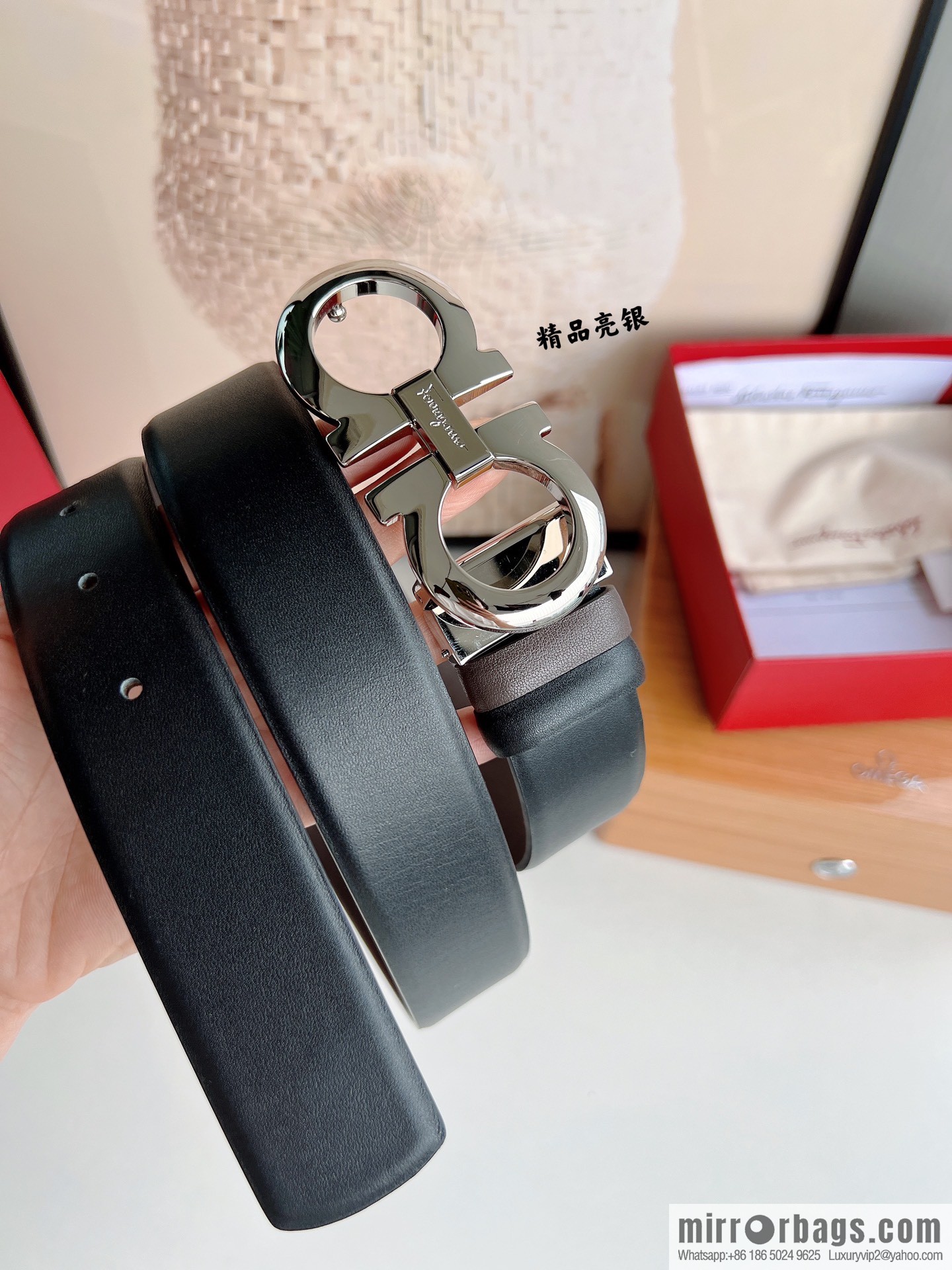 Ferragamo Men's 3.5cm Boutique Metal Buckle Cowhide Belt