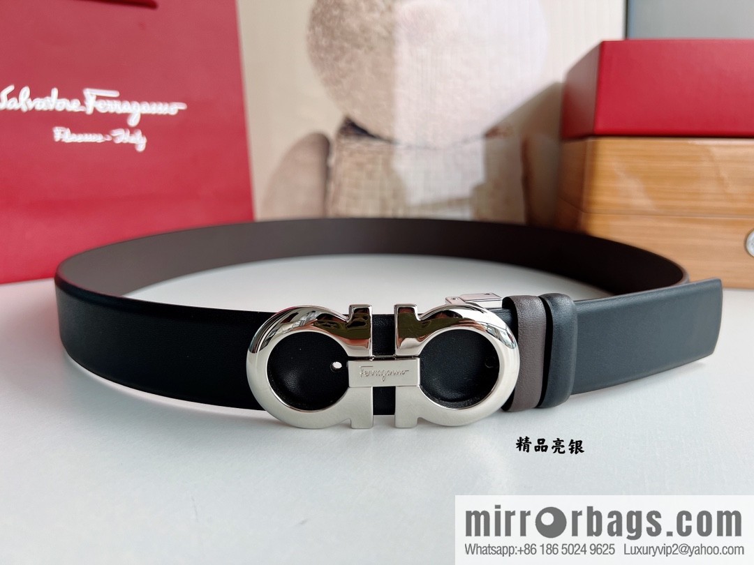 Ferragamo Men's 3.5cm Boutique Metal Buckle Cowhide Belt