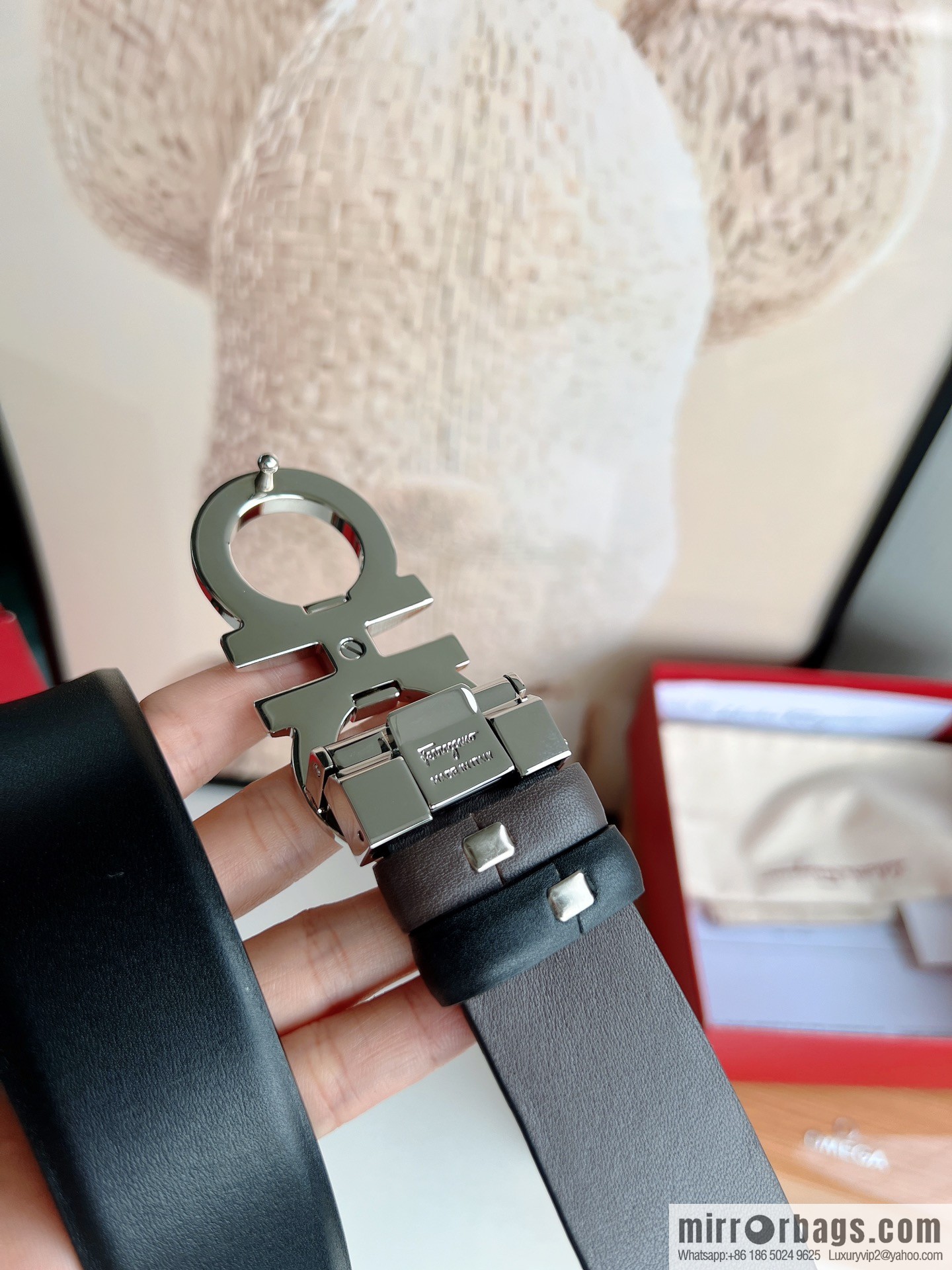 Ferragamo Men's 3.5cm Boutique Metal Buckle Cowhide Belt