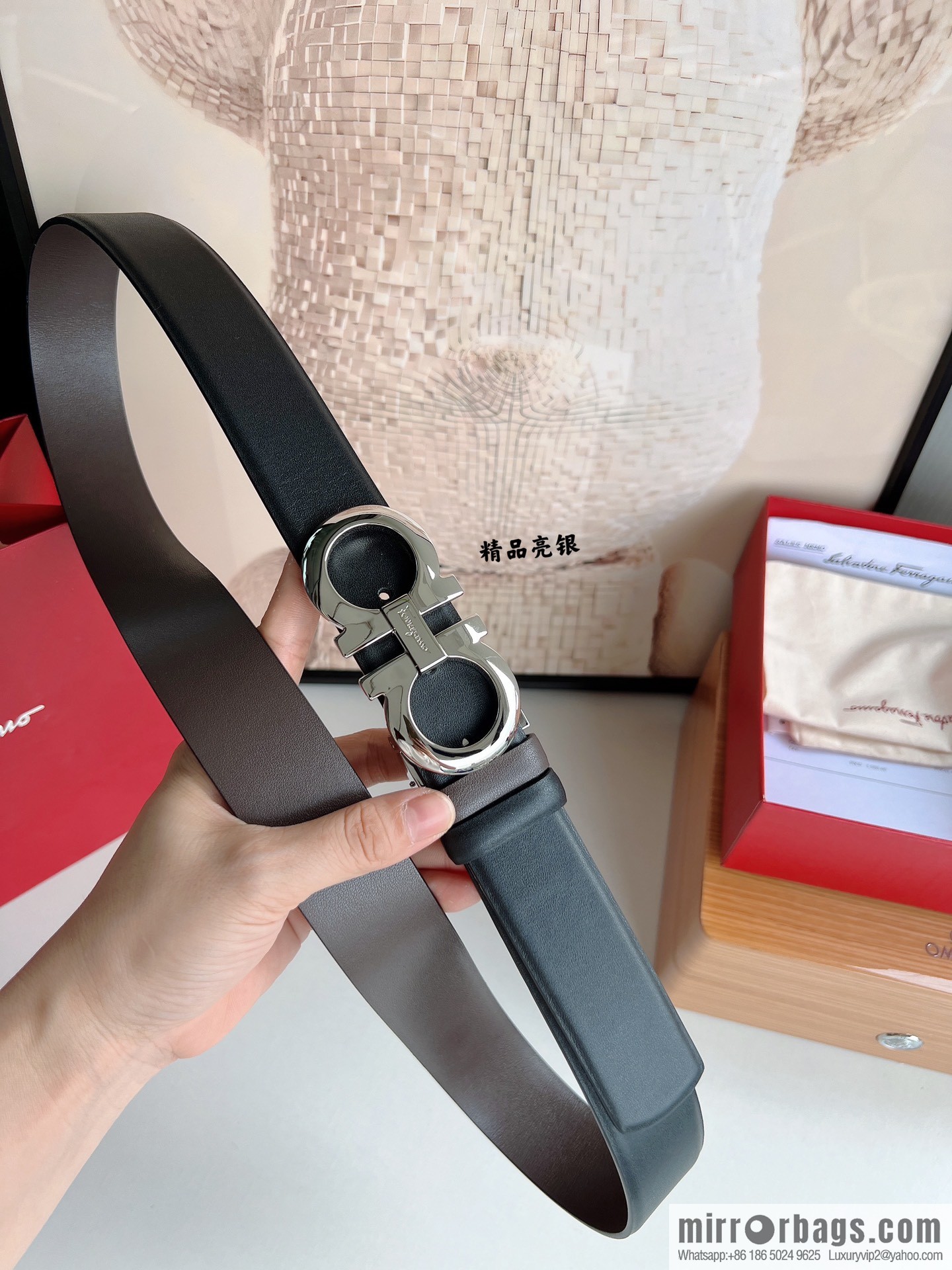 Ferragamo Men's 3.5cm Boutique Metal Buckle Cowhide Belt